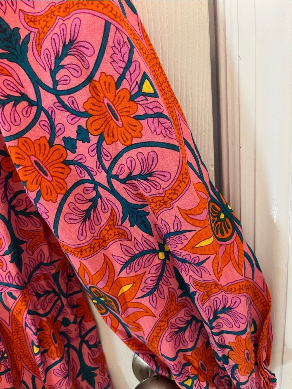 KING + PITT Pink Orange Floral Boho Tiered Dress Size Large - Picture 12 of 14